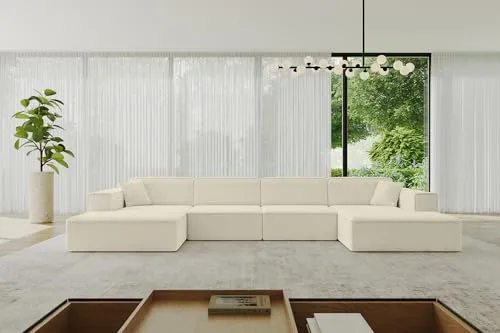 Altdecor Wohnlandschaft U-Form, Creme, 6-Sitzer, 386x77x165 cm - Moderner 6-Sitzer in U-Form für stilvolle Wohnzimmer. Hoher Komfort durch hochwertige Polsterung und stabile Konstruktion. Ideal für entspannte Stunden mit Familie und Freunden.
