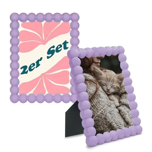 matches21 HOME & HOBBY Bilderrahmen Set 13 x 18 cm Bubble-Design Deko-Rahmen in Pastelllila - Schöne Fotorahmen aus stabilem Holz