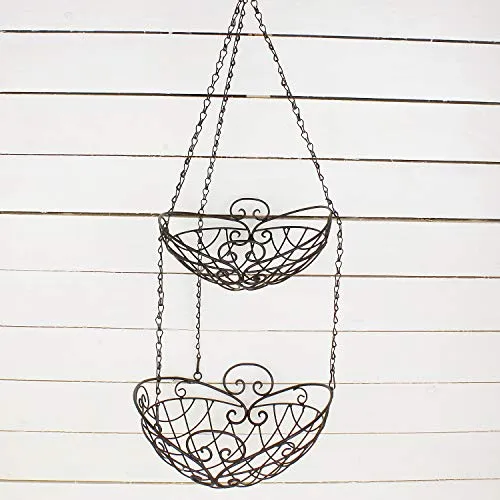 MACOSA SA79820 Hängekorb 2 TLG. Dunkelrostfarben - Obstkörbe im Landhausstil, ideal zur platzsparenden Aufbewahrung von Obst und Gemüse in der Küche oder jedem Raum. Praktische 2 Ablagekörbe bieten viel Stauraum und setzen dekorative Akzente.