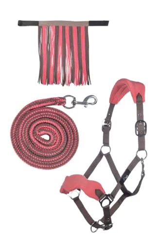 HKM 10733 Halfterset, Halfter Fliegenfransen Strick 180cm Karabiner, Pony VB WB