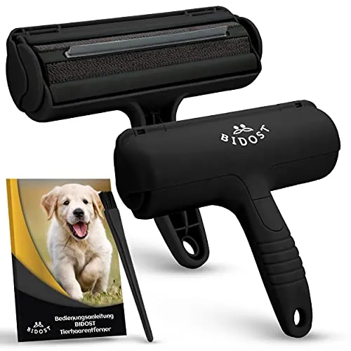 BIDOST Tierhaarentferner & Wiederverwendbare Fusselrolle für Tierhaare - Perfekt zum Entfernen von Katzen- & Hundehaaren - Wunderbürste für Teppich, Sofa, Kratzbaum und Bett - schwarz