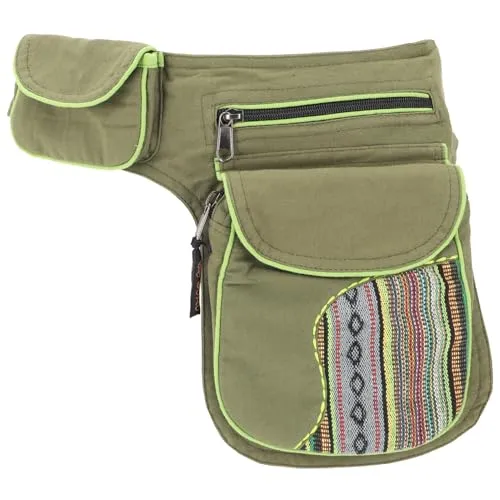 GURU SHOP Stoff Sidebag, Bauchtasche, Goa Gürteltasche - Grün, Unisex - Erwachsene, Baumwolle, 25x15x8 cm