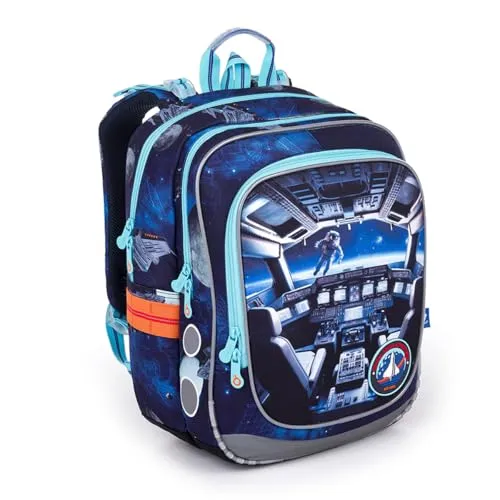 TOPGAL ENDY Schulrucksack ab der 1. Klasse (ca. 110 cm), ergonomisch & leicht, wasserabweisend, mit reflektierenden Elementen, 21 L Schulranzen mit Brustgurt & Rückenpolsterung (Weltall)