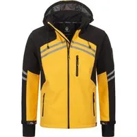 Rock Creek Herren Softshell Jacke H-285 - Gelb, L - Funktionsjacke für Outdoor-Aktivitäten, winddicht und wasserabweisend, mit abnehmbarer Kapuze und reflektierenden Elementen für mehr Sichtbarkeit.