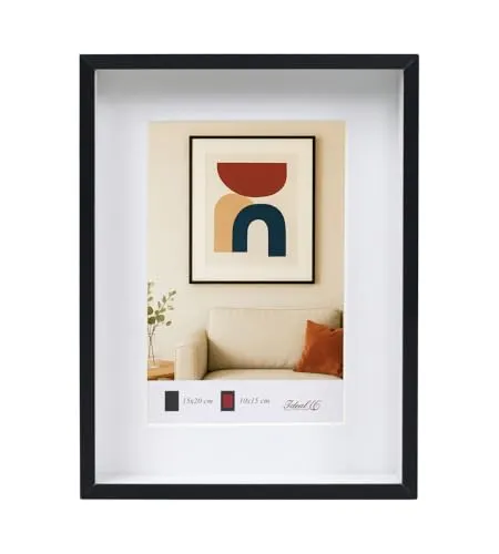 IDEAL TREND Aluminium Bilderrahmen 3D Rahmen mit Passepartout & gehärtetem Glas Fotorahmen Wandrahmen AL-3: Farbe: Schwarz | Format: 15x20