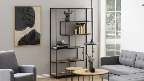 Bücherregal Seaford 6 Ablagen - Industrial Regal in Wildeiche Look mit Metall - Regale & Aufbewahrung, stylisches Industrial Design mit 6 Ablagen, ideal für moderne Wohnräume. Stabil und vielseitig einsetzbar.