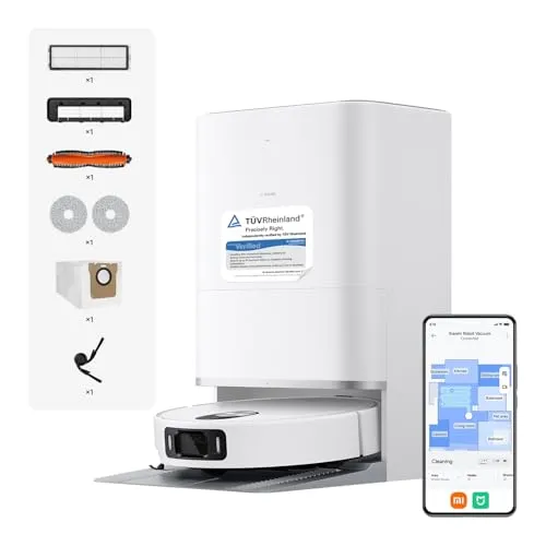 XIAOMI Robot Vacuum 5 Pro Saugroboter mit Wischfunktion, 20.000Pa, Ausfahrbarer Mopp & Seitenbürste, Selbstreinigende All-in-One Basisstation, KI-Navigation, App & Sprachsteuerung
