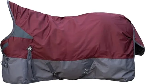 HKM Yukon 600D mit Polarfleece Highneckdecke, Dunkelrot/Grau, 145