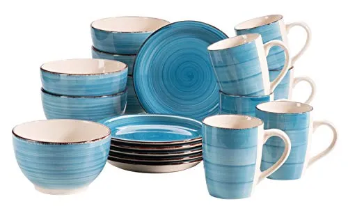 Home affaire Kaffeeservice Geschirr-Set Bel Tempo (18-tlg) für 6 Personen - Elegantes 18-teiliges Kaffeeservice aus mikrowellengeeigneter Keramik mit modernem Spiraldekor in Dunkelblau, ideal für stilvolle Kaffeepausen und Partys.