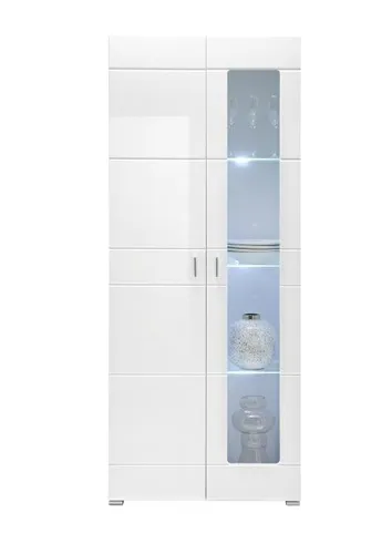 Vitrine ENRIQUE - Moderner Vitrinenschrank mit LED-Beleuchtung - Elegante Glasvitrine für Ihr Wohnzimmer, mit 2 Türen und kaltweißer LED-Beleuchtung für eine stilvolle Präsentation Ihrer Lieblingsstücke.