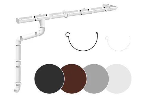 RainWay Dachrinne, Regenrinnen Komplettset (1 Dachseite) - PVC-U Kunststoff in 4 Farben, für Dachflächen > 100m² empfohlen (Komplettes Set - 12 Meter) Gartenhaus Carport