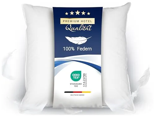 ZOLLNER Federkissen 80x80 cm - Made in Germany - Kissen aus 100% Federn für erholsamen Schlaf, waschbar bis 60°C und ideal für Allergiker. Hotelqualität für höchsten Komfort.