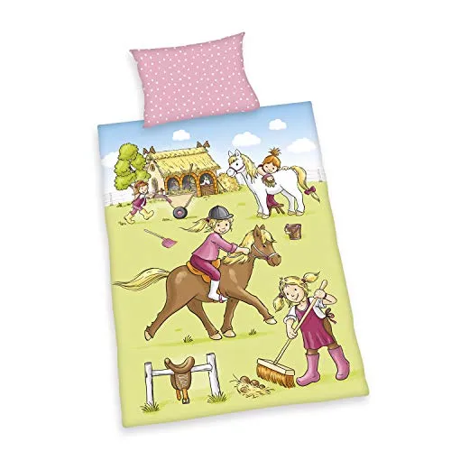 Herding Baby Best Ponyhof Bio-Bettwäsche-Set, GOTS-zertifiziert, Wendemotiv, Kopfkissenbezug 40 x 60 cm mit Hoteleinschlag, Bettbezug 100 x 135 cm mit leichtläufigem Reißverschluss, Baumwolle/Renforcé