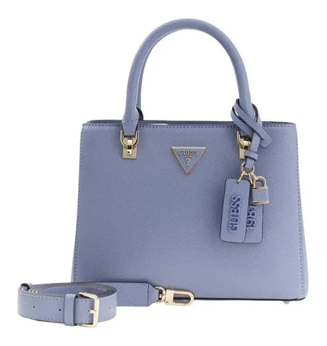 Guess Handtasche Noelle II Multi Compartment Satchel - Elegante GUESS Handtasche in Grey Blue mit zwei geräumigen Hauptfächern und abnehmbarem Schulterriemen. Ideal für stylische Aufbewahrung im Alltag. Maße: 25x19x6 cm, Gewicht: 550 g.