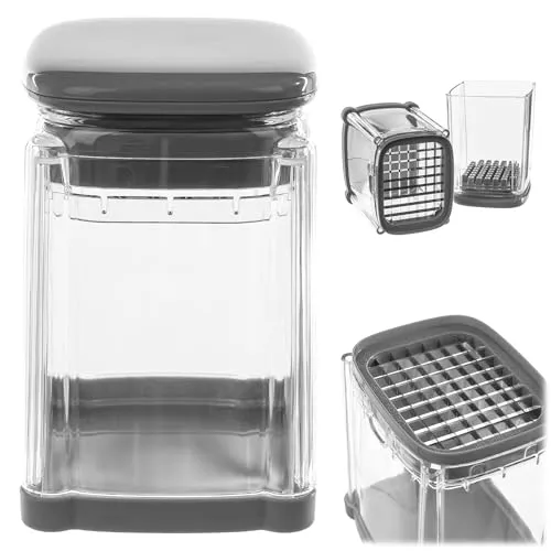 KADAX Manueller Gemüseschneider, Würfelschneider für schnelles und müheloses Schneiden von Obst und Gemüse, Schneider, Gemüsehobel, Obstschneider (Grau)