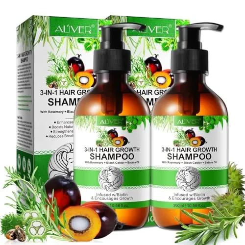 ALIVER Haarshampoo mit Rosmarin, Rizinus & Batana Öl - Shampoo für Haarwachstum und Kopfhautpflege, mit 3-in-1 Formel, die Spliss beseitigt und das Haar geschmeidig macht. Ideal für alle Haartypen.
