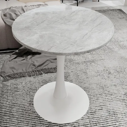 okwish Couchtisch im Mid-Century-Modern-Stil – 70cm Durchmesser, Grau+Weiß