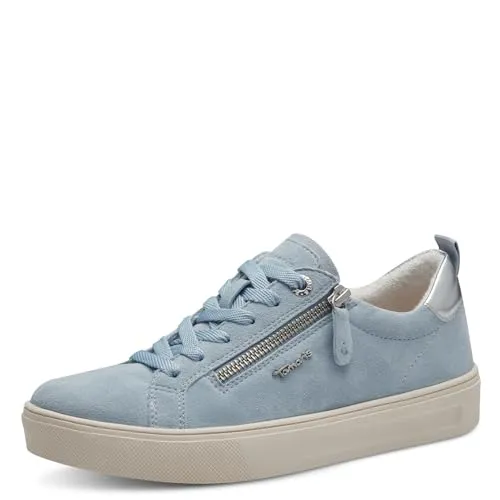 Tamaris COMFORT Damen Sneaker flach mit Reißverschluss, Blau (Sky Suede), 38 EU - Damen-Sneaker mit T-flow-Technologie für sanfte Dämpfung und optimalen Tragekomfort. Hochwertiges Leder und stilvolles Design machen sie zum perfekten Allrounder für jeden Anlass.
