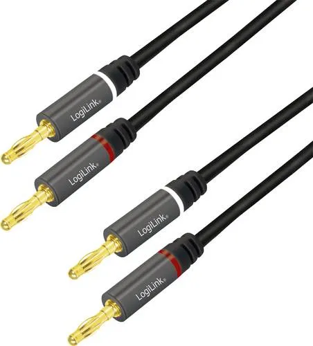 LogiLink CA1211 Lautsprecherkabel - HiFi-Kabel mit 2x 2 Bananensteckern, vergoldeten Kontakten und robustem Nylon-Außengeflecht für optimalen Klang und Langlebigkeit, 5m lang.