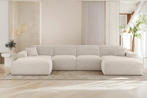 Wohnlandschaft Sofa U-Form CELES PREMIUM in Altweiß in weiß von Fun Möbel