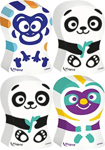 Maped - ergonomischer, niedlicher Form-Radierer ERGO FUN MULTI - x2 Radierer - Panda & Affe oder Pinguin & Faultier, farbig sortiert