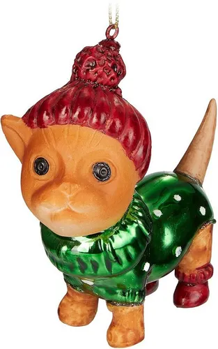 BRUBAKER Christbaumschmuck Katze Hellbraun mit Pudelmütze & Weihnachtspulli (1-tlg), Handbemalte Weihnachtskugel aus Glas - Christbaumschmuck Figur
