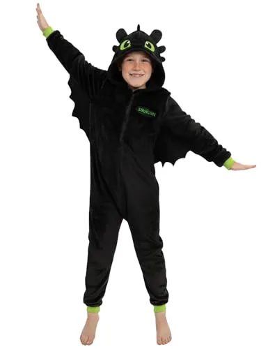 How To Train Your Dragon Drachenzähmen leicht gemacht Einteiler für Jungen, Toothless Nachtschatten Onesie Kinder, Fleece Jumpsuit 122