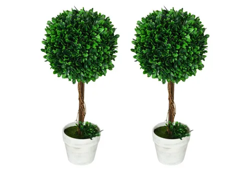 Kunstpflanze 2er-Set künstliche Buchsbäume inkl. Übertopf, 28x28x60 cm, furnicato, Höhe 60 cm