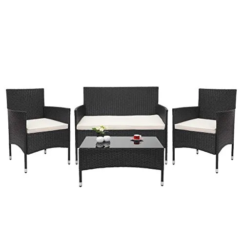 Poly-Rattan Garnitur HWC-F55, stilvolles Balkon- und Garten-Lounge-Set - Gartenmöbel-Set für 4 Personen mit wasserabweisenden Kissen und modernem Design, ideal für entspannte Stunden im Freien. Bequem gepolstert und langlebig.