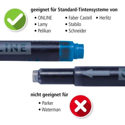 ONLINE 17056 12 Tintenpatronen für Füller - 5 nachtblaue Patronen, kompatibel mit LAMY und STANDARD Füllern, hochwertige und auswaschbare Tinte