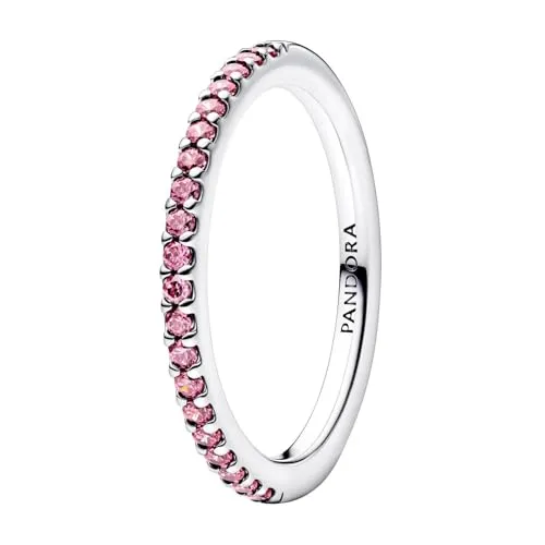 PANDORA Damenring Silber Funkelndes Pinkfarbenes Band 192999C02-54 Ringgröße 54/17,2