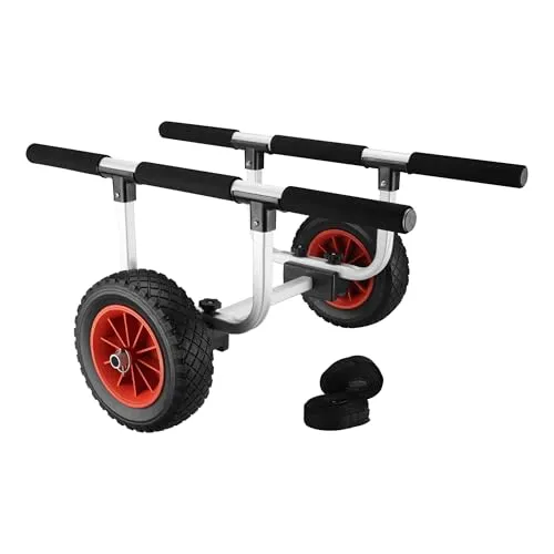 Wiltec Verstellbarer Alu Kanuwagen bis 90 kg - Anhänger für Boote, ideal für den sicheren Transport von Kajaks und SUPs mit verstellbarer Auflagenbreite und robusten, großen PU-Rädern für jedes Terrain.