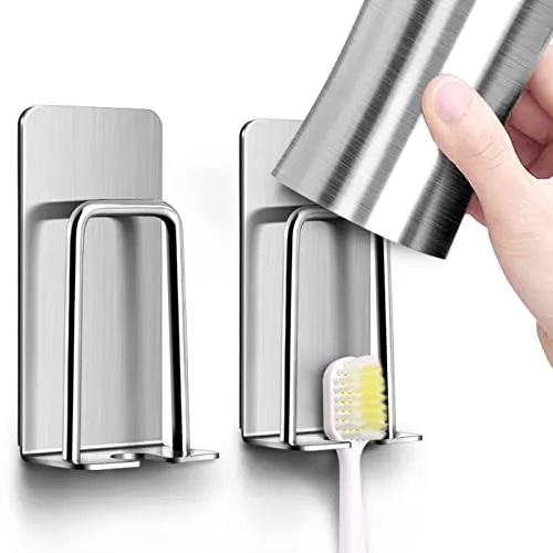 Inherited Edelstahl Zahnbürstenhalter 2pcs - Hochwertiger Zahnbürstenhalter aus Edelstahl, selbstklebend und ohne Bohren, ideal für ein elegantes Badezimmer-Design und mehr Platz auf dem Waschbecken.