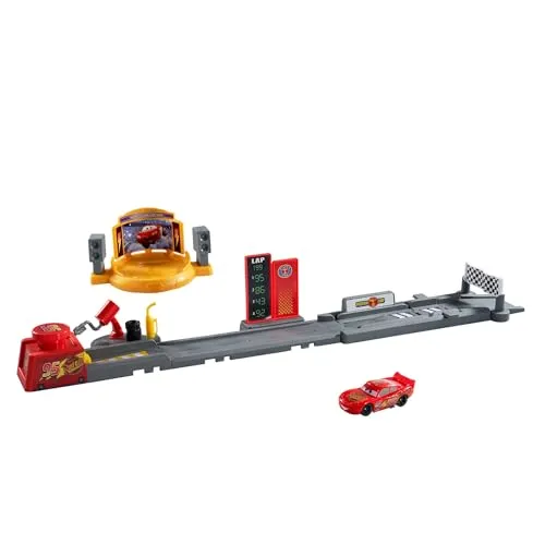 Mattel Disney und Pixar Cars Spielzeug-Spielset, Piston Cup Sprung- und Stunt-Rennstrecke mit Lightning McQueen Fahrzeug, über 50 cm lang, Zwei Spielmöglichkeiten, JDJ02