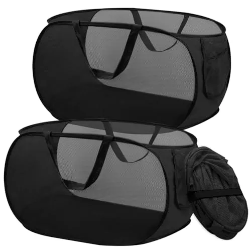 Stück 36x36x58cm Pop-up Wäschekorb Faltbar Wäschesammler mit Henkel Mesh Faltbar Wäschesammler für Badezimmer Schlafsaal Reise Schwarz 2