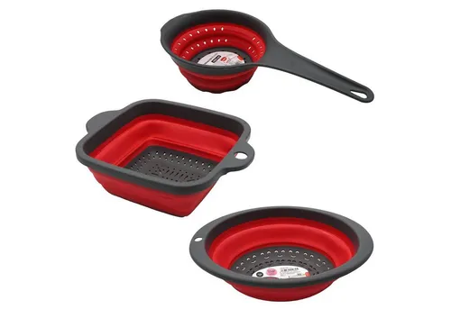 HAC24 Küchensieb Abtropfsieb Nudelsieb Silikonsieb Küchensieb Seiher Küchenhelfer Sieb, Silikon, (Set, 3-St), Platzsparend, Faltbar