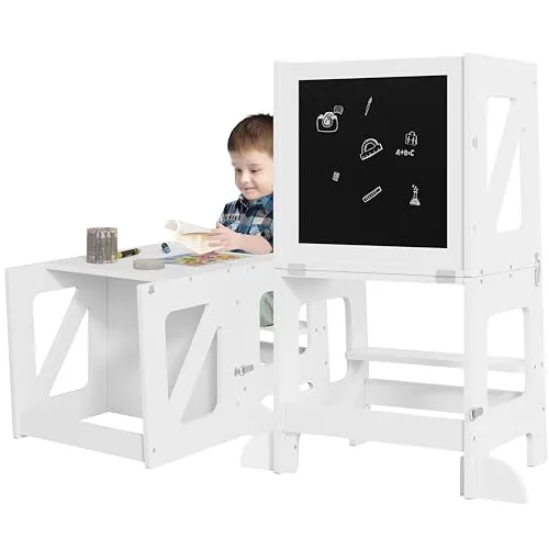 WOLTU Lernturm 3 in 1: Tritthocker, Kindertisch und Tafel - Multifunktionaler Lernturm für Kinder, ideal zum Kochen, Malen und Spielen, mit hoher Stabilität und Rausfallschutz für sichere Nutzung ab 1 Jahr.