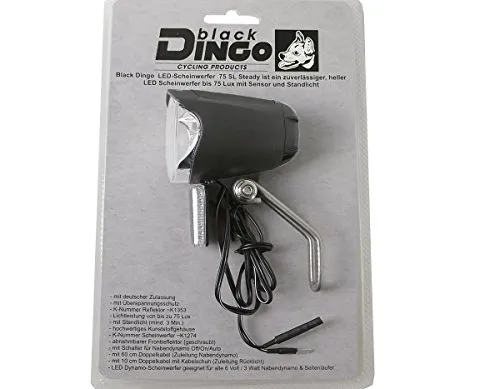Black Dingo Cycling Products BDCP 75 Lux LED Scheinwerfer + Standlicht + Sensor + Schalter für Nabendynamo StVZO zugelassen