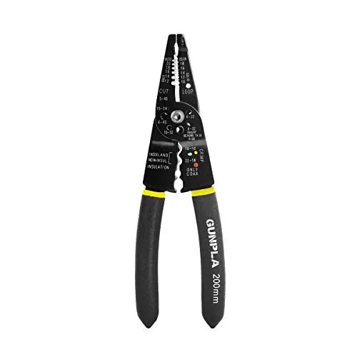 Gunpla Abisolierzange Multifunktions-Werkzeug zum Schneiden von Kabeln, Schrauben, komfortables Greifen, Wellenzange, Crimpzange, Zange, Abisolieren von Drähten und Crimpen 200 mm