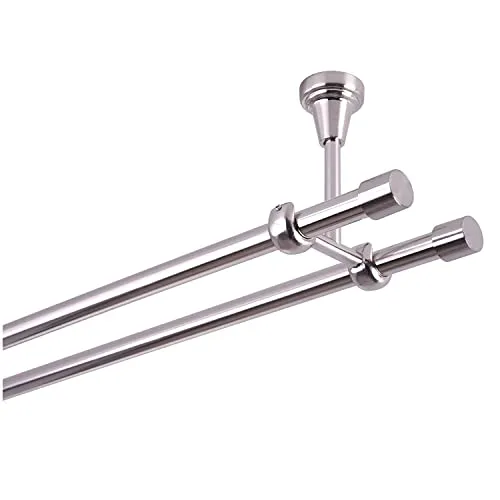 MDEKOR Gardinenstange 320 cm 2 läufig Vorgangstange doppelläufig Deckenbefestigung Edelstahl - Optik gebürstet
