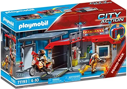 PLAYMOBIL City Action 71193 Mitnehm-Feuerwehrstation mit Motorrad