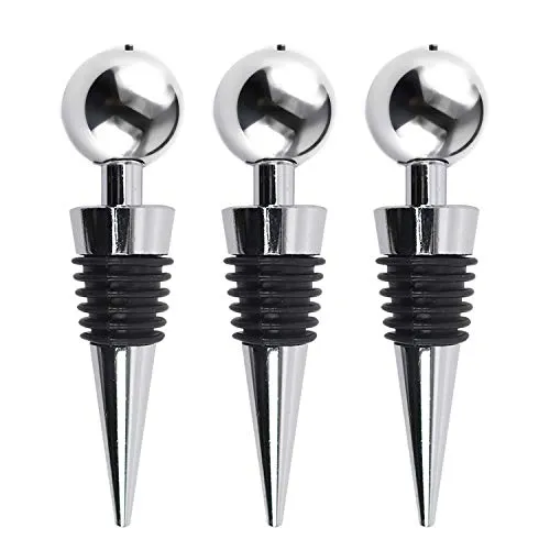 TRIXES Wine Stoppers für Flaschen - Champagner-Stoppers - Packung mit 3 Edelstahl-Flaschenverschlüsse Versiegelungen - Bar Zubehör - Vakuumiergeräte Wiederverwendbare Weinflaschenverschluss