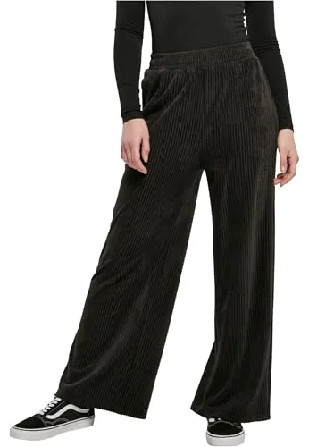 Urban Classics Damen Velvet Rib Straight Sweat Pants, Schwarz, M EU - Damen-Hosen aus weichem, geripptem Samt-Material für besten Tragekomfort, mit einem hohen, elastischen Bund für eine perfekte Passform.