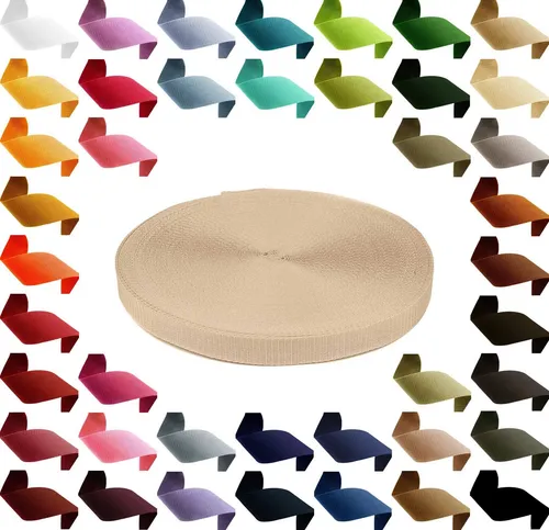 maDDma 12m PP Gurtband, Polypropylen, 25mm breit, 1,3mm stark, Farbwahl Rollladengurt, 010 hellbeige