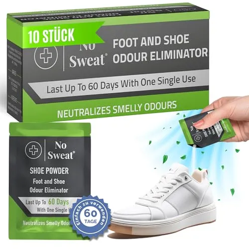 No Sweat® Schuhe Geruchsentferner | Pulverform | 10 Stück | Ideal Zum Fußballschuhe Geruch Neutralisieren, Im Praktischen Set Für Bis Zu 60 Tage Frische, Kontrolliert Feuchtigkeit