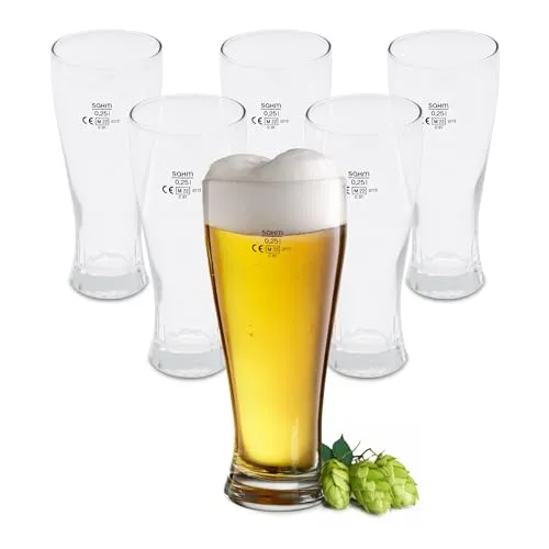 Spetebo Bierglas 0,25 L aus Klarglas - 6er Set - Weizenbier Glas 250 ml spülmaschinenfest - Pilsglas Bierkelch Bierkrug Trinkglas für Pilsner Bier Weizenbier Weißbier Hefeweizen