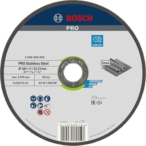 Bosch 1x PRO Stainless Steel Longlife Trennscheibe für große Winkelschleifer und 22,23‑mm-Bohrung (für Edelstahl, Ø 180 mm, Professional Zubehör Großer Winkelschleifer)