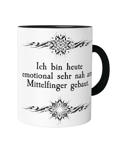 Urban Backwoods Ich Bin Heute Emotional Sehr Nah Am Mittelfinger gebaut Tasse mit Spruch Kaffeetasse