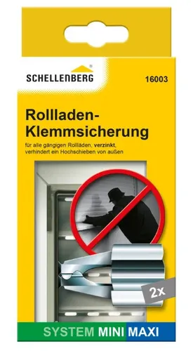 Schellenberg Maxi/Mini Rollladen-Klemmsicherung 2 Stück - Einbruchhemmende Rollladensicherung für Maxi und Mini Rollläden, einfach in die Führungsschiene einzuklemmen, sorgt für mehr Sicherheit und Schutz.