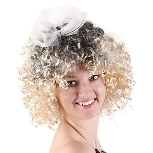 TSHAOUN 80er-Jahre-Popstar-Perücke – blondes lockiges Diva-Zubehör, kurze Pixie-Perücke für Frauen, Kostüm-Promi-Stil (hellbraun)